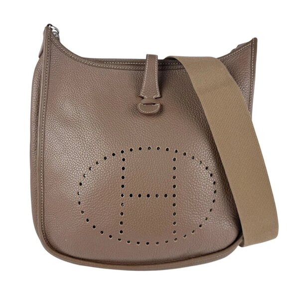 Auth HERMES Evelyne III PM Crossbody Shoulder Bag Etoupe Leather - z4271 - Picture 1 of 13